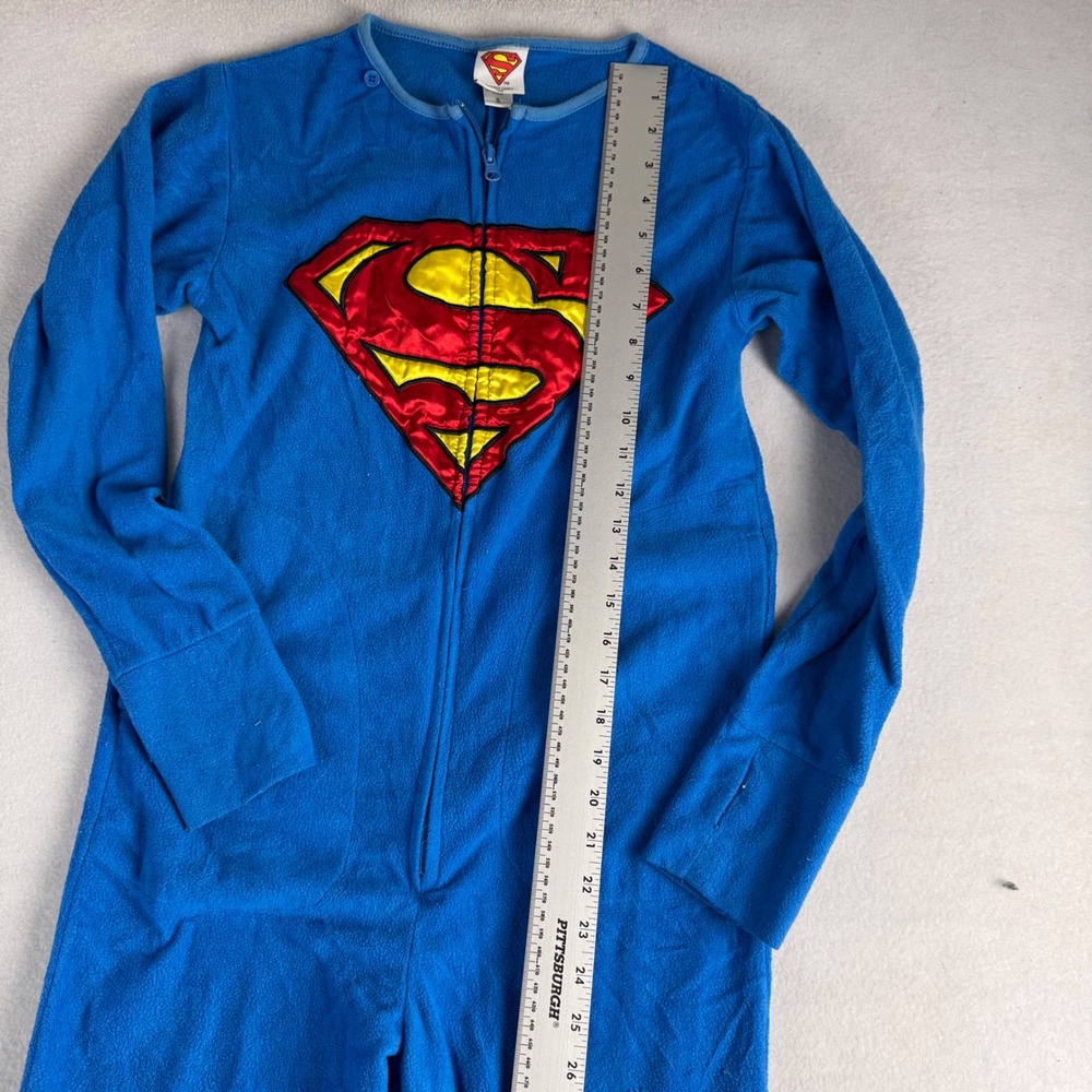Superman Kids Fleece Union Suit One Piece Pajamas Detachable Feet Blue Red S - Picture 5 of 10